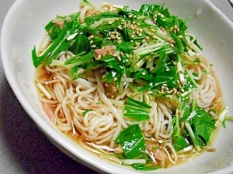 簡単♪水菜とツナのぶっかけそうめん♪